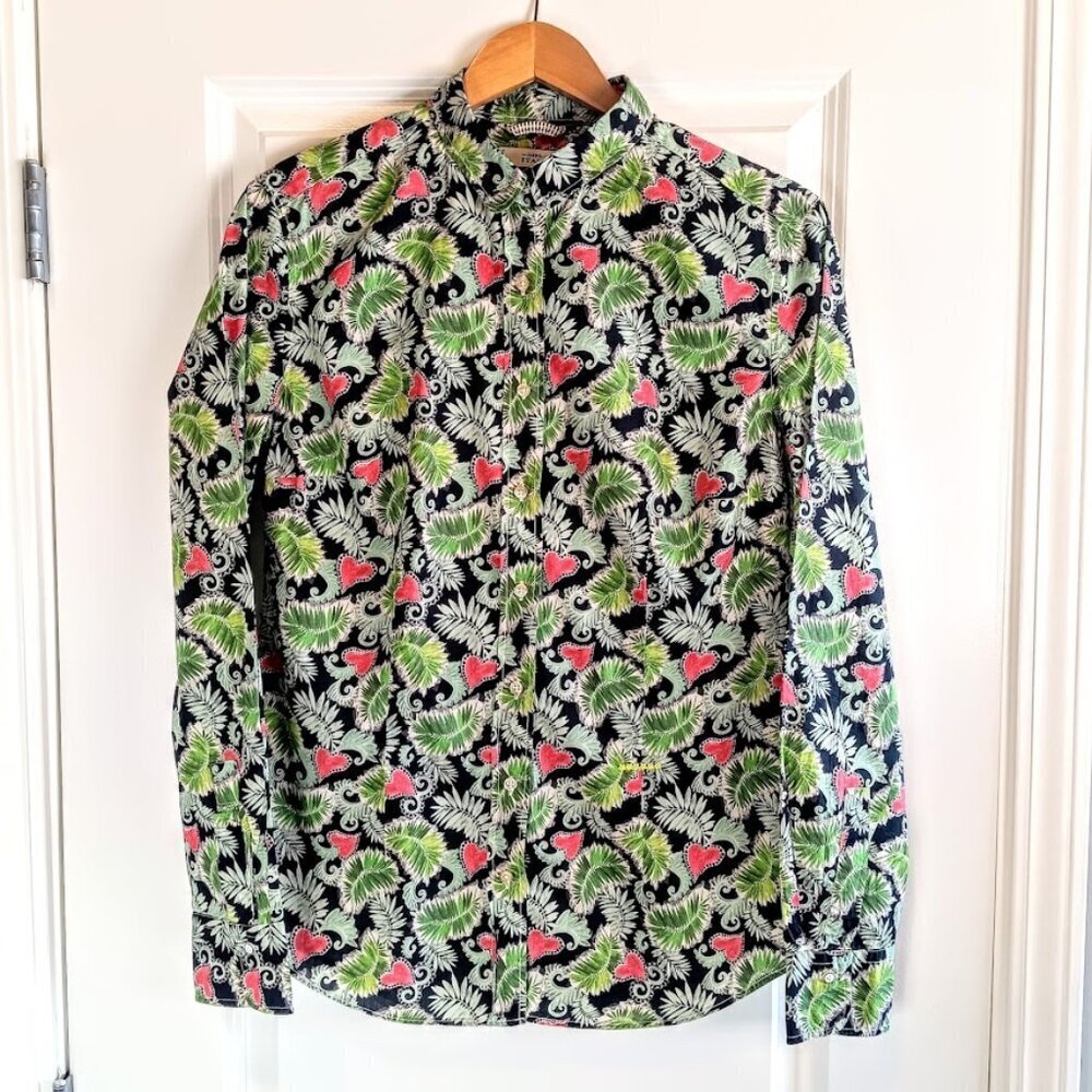 0039 Italy Red Hearts Green Palm Leaf Cotton Shirt